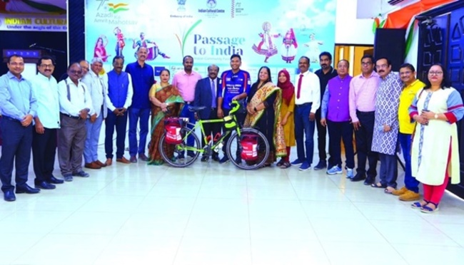 Indian cyclist on Kerala-London 30,000km ride felicitated
