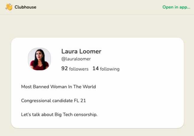 Clubhouse appears to have permanently suspended Laura Loomer, a right-wing activist and self-proclaimed 'proud Islamophobe'