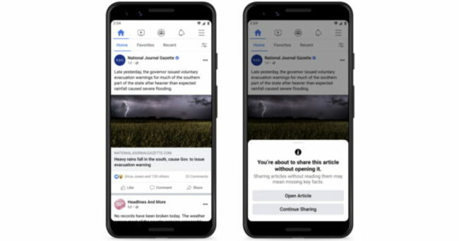 Facebook Begins Testing Prompt When News Articles Are Shared Without Being Opened