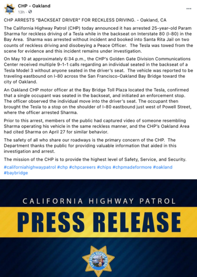 Reckless Backseat Tesla Owner Arrested On California Highway ?