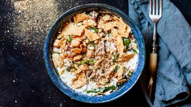 Fatteh: a layered dish of bread and yoghurt