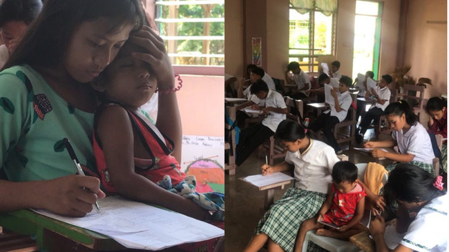 Pure love: Honor student tags along younger brother to school so she can watch over him