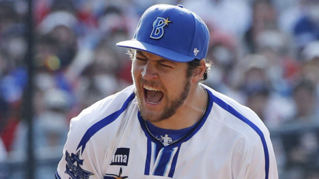 Baseball: Former Dodger Bauer excels in Japan debut