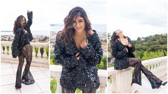 Cannes 2023: Mrunal Thakur pairs black sequined jacket with lace pants for a sultry first look