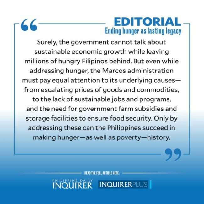 Ending hunger as lasting legacy