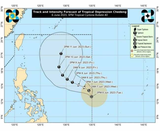 TD Chedeng slightly intensifies as it slowly moves over eastern Visayas