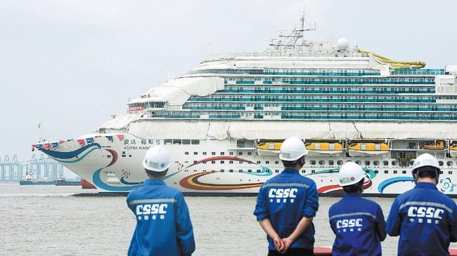 Nation's 1st home-built large cruise ship undocks