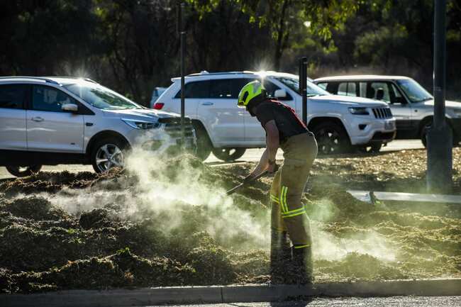 Mulch fire at Lock 11