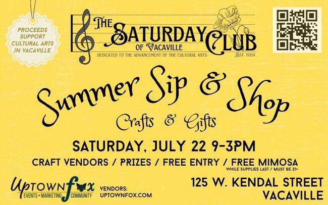 Saturday Club of Vacaville’s Summer Sip and Shop vendor fair returns