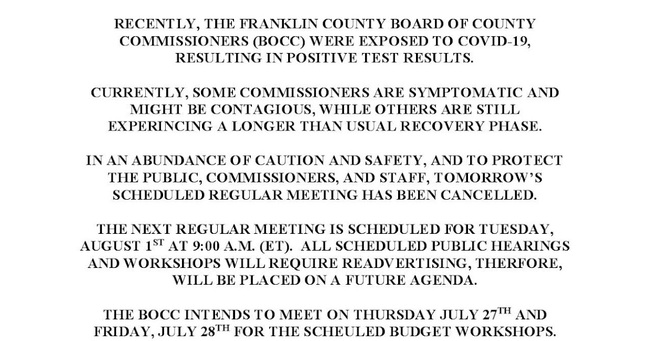 Tuesday's Franklin County Commission Canceled due to COVID