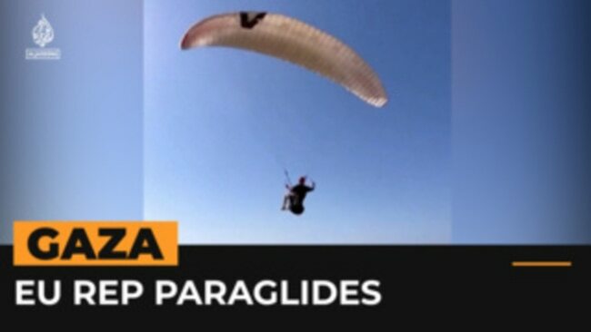 EU envoy paraglides off Gaza's coast