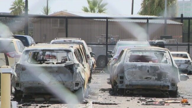 Propane fire damages cars at airport parking