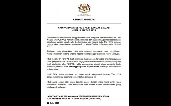 THE 1975 BLACKLISTED IN MALAYSIA