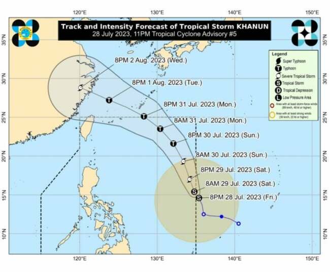 Pagasa: Tropical Storm Khanun to enter PAR as Falcon early Saturday