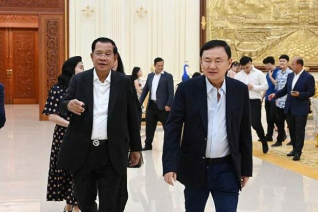 Ousted Thai Prime Minister Thaksin Shinawatra seen in video at Cambodian leader's birthday party