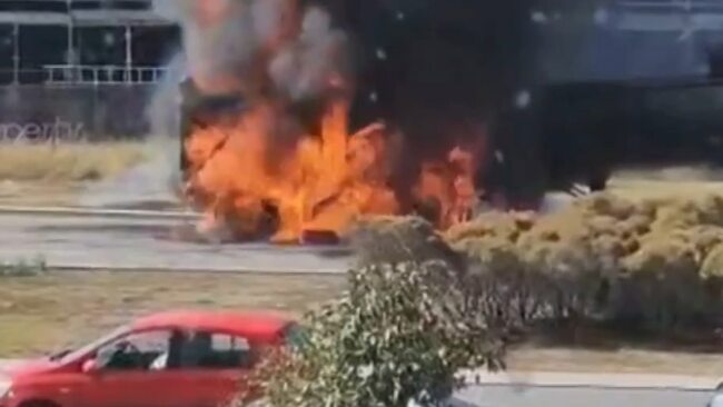 Confronting scenes as truck driver flees vehicle to escape flames