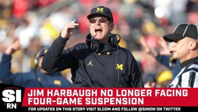 Michigan's Jim Harbaugh Will No Longer Reportedly Face Four-Game Suspension