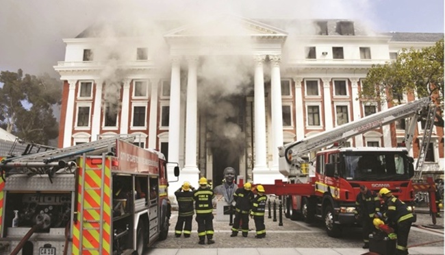 Huge fire completely destroys SA’s national assembly
