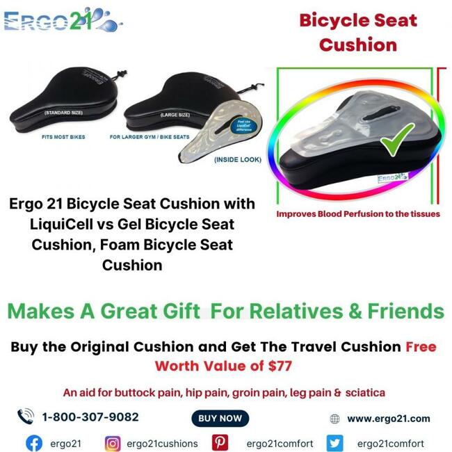 Ergo21 Bike Seat Cushion Solves the Butt Burn Challenge with Advanced LiquiCell Technology