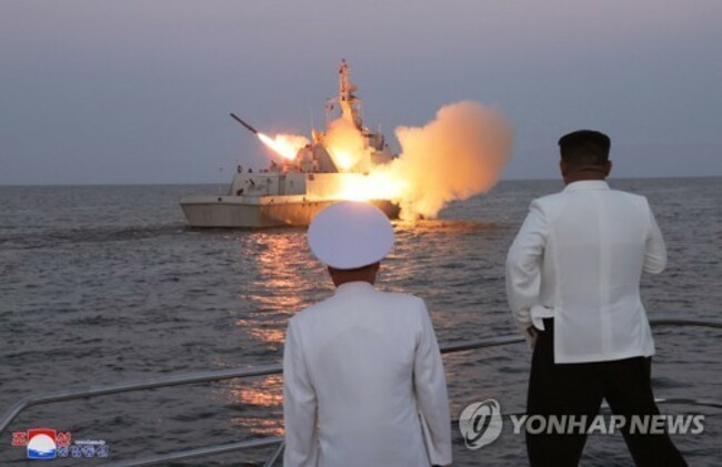 (LEAD) N. Korean leader visits navy unit, inspects cruise missile test aboard warship