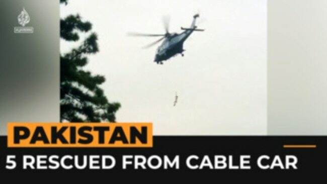 Five students rescued from dangling Pakistan cable car