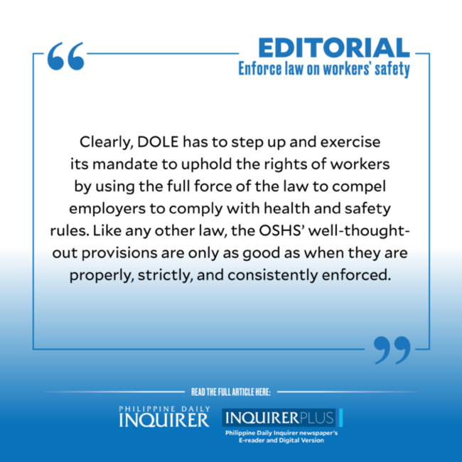 Enforce law on workers' safety