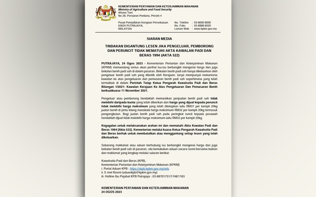 KPKM TO REVOKE, SUSPEND LICENCE FOR NON-COMPLIANCE OF PADI SEED SALE REGULATIONS