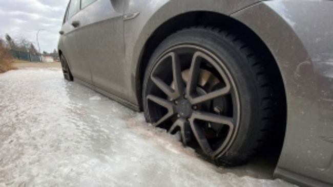 Trapped in the ice: Water leak traps Calgary's family car in mini glacier