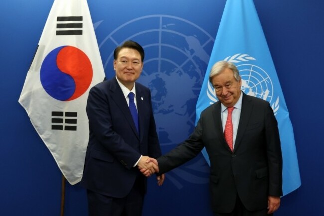 Yoon, UN chief reaffirm cooperation on NK denuclearization, human rights