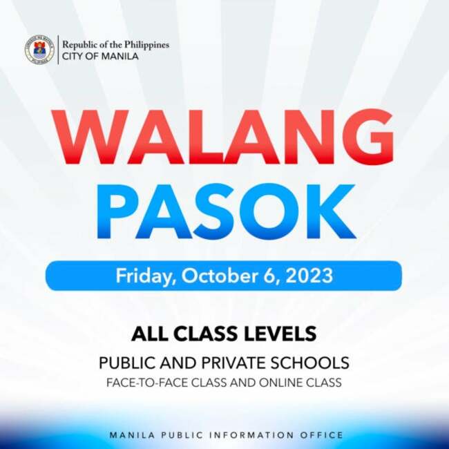 Manila suspends classes due to yellow rainfall warning