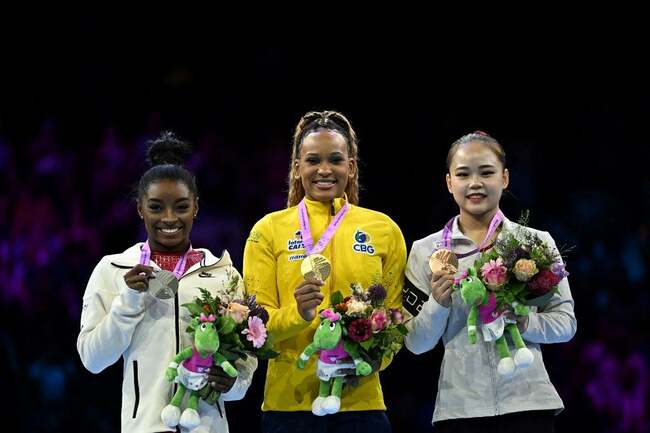 Brazil's Rebeca Andrade reigns on vault as Biles falls to silver