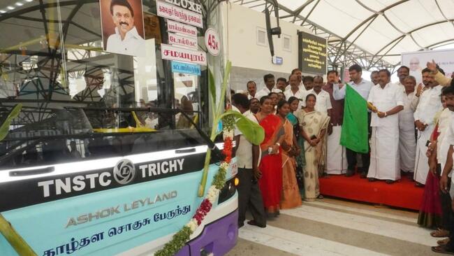 11 new TNSTC low-floor buses flagged off from the new bus terminus at Panjapur in Tiruchi