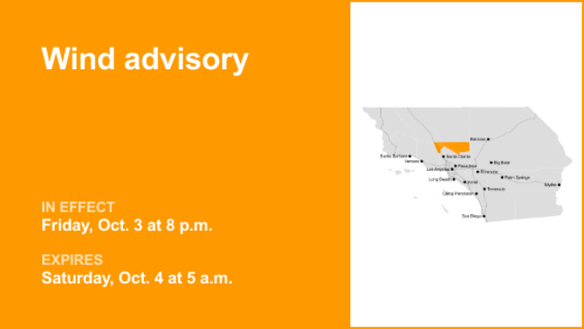 Wind advisory for 5 Freeway north of LA for Friday and Saturday — winds gusting up to 50 mph