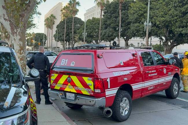 LA City Hall evacuated after driver with note addressed to Trump crashes into steps and barricades himself