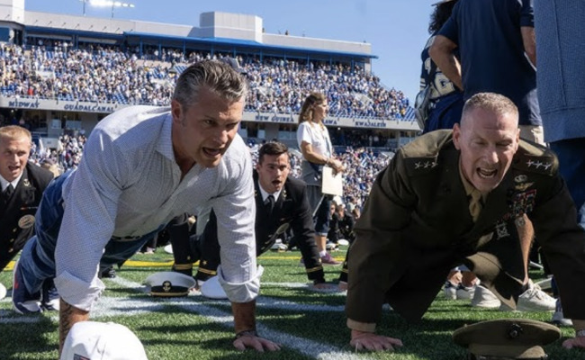 Pete Hegseth helps set world record at Navy football game days after "fat generals" speech