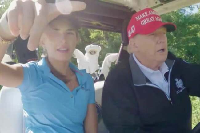 Trump squashed rumors that ‘awkward’ Barron is struggling at NYU while out golfing with granddaughter Kai