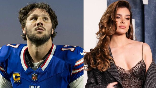 Josh Allen feels the heat as wife Hailee Steinfeld shows off sheer burgundy Ferragamo fit for Bustle magazine cover 