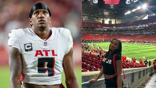 Michael Penix Jr. and fiancé Olivia Carter share wholesome kiss on sidelines before Falcons vs Colts in Berlin
