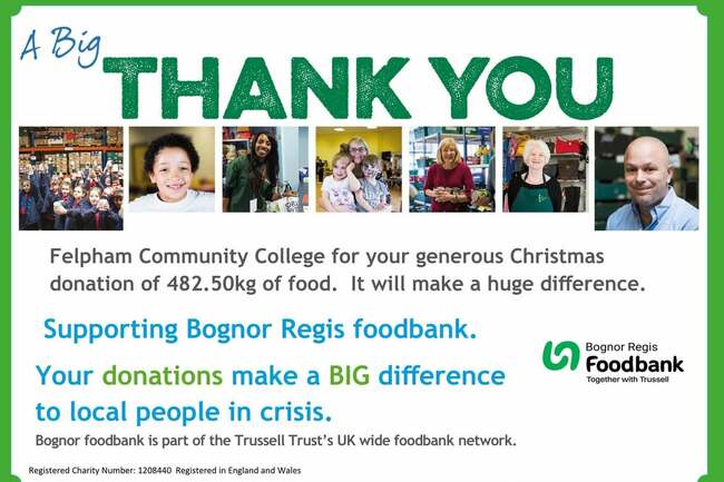 Felpham Community College students take part in Foodbank donation drive