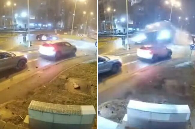 Mercedes Benz goes airborne, soaring over other cars, in terrifying caught-on-video crash