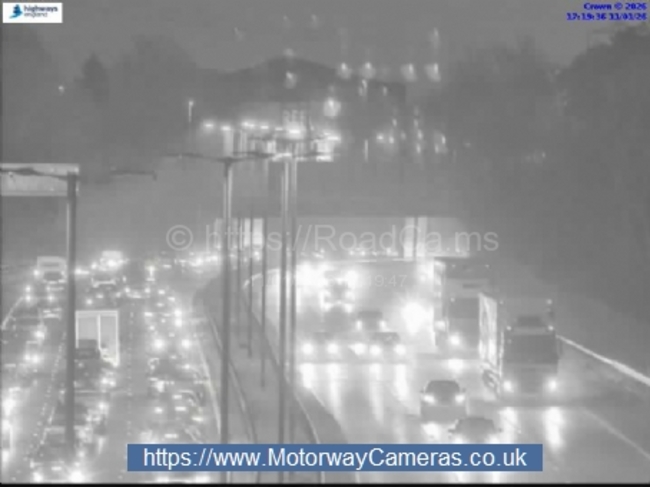 Long delays on motorway near Oldbury after collision causes two lanes to be closed