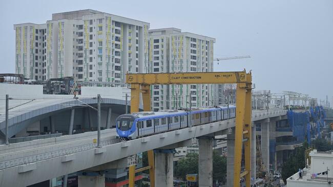 Chennai Metro Rail train chugs along from Porur to Vadapalani