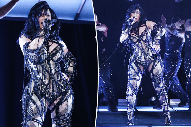 Cardi B puts curves on display in sheer and leather jumpsuit for ‘SNL’ performance