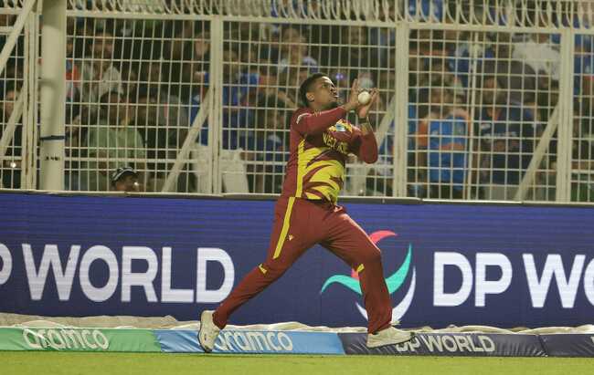 Shimron Hetmyer grabs a stunner to remove dangerous-looking Tilak Varma for 27 in IND vs WI T20 World Cup 2026 Super 8 match [Watch]