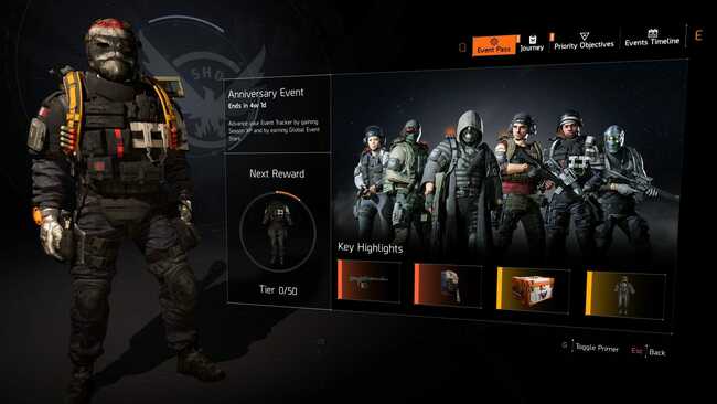 All rewards from the Anniversary event pass in The Division 2