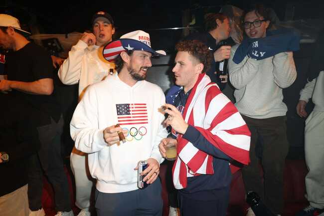 Connor Hellebuyck shows off his gold medal game stick with distinct puck mark - "It's like the Mona Lisa"