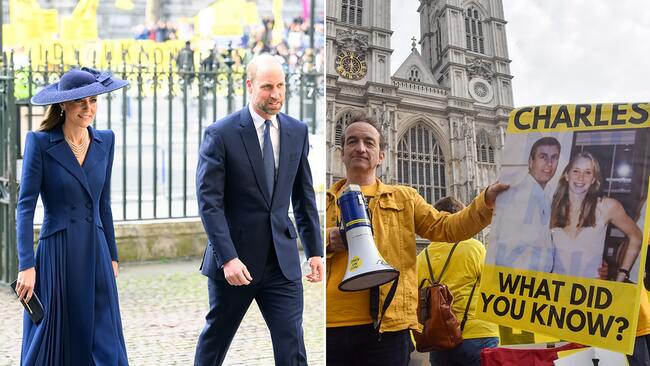 King Charles, Kate Middleton, Prince William heckled by protesters demanding answers on Andrew’s Epstein ties
