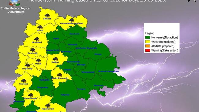 Thunderstorm forecast in 13 Telangana districts on March 30