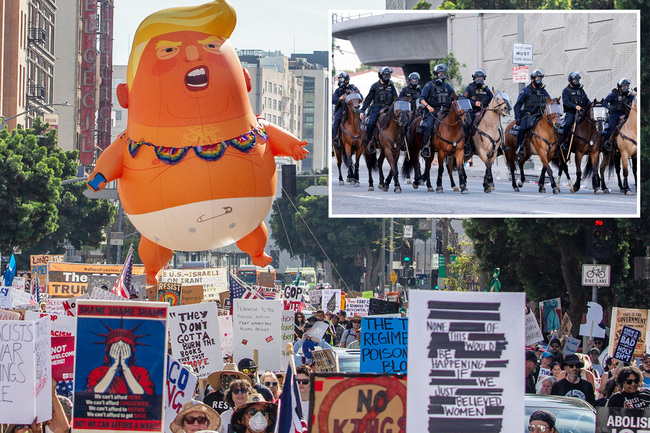 Vicious ‘No Kings’ instigators threw bottles at police horses in chaotic downtown Los Angeles protest