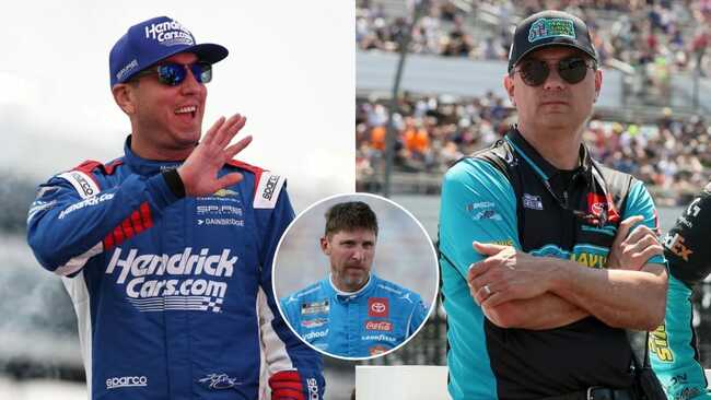 “Denny Hamlin has *disliked* this post”: Fans erupt as Kyle Busch, Chris Gabehart share a post-race moment after Texas Truck race